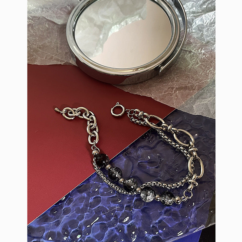 Wholesale Double Chain Cracked Beads Titanium Steel Splicing Bracelet